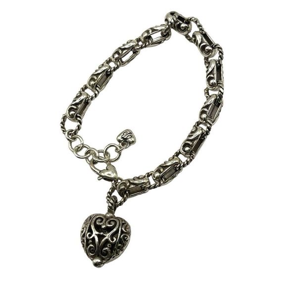 Brighton Jewelry - Brighton Bibi Heart Filagree Silver Plate Bracelet Valentines Day